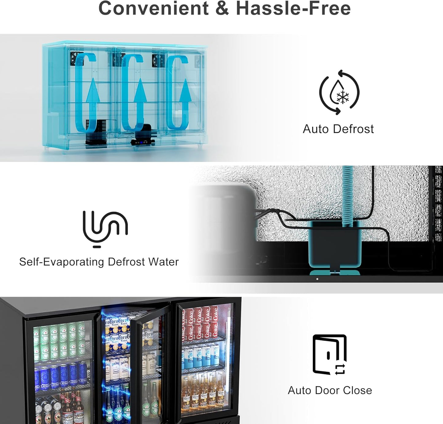 COTLIN 12.45 Cu.Ft Back Bar Beverage Cooler with Low-E Glass Auto Defrost – 3 Door Commercial Under Counter Fridge for Beer, Soda, Wine– Triple Fan Cooling, ETL NSF Approved