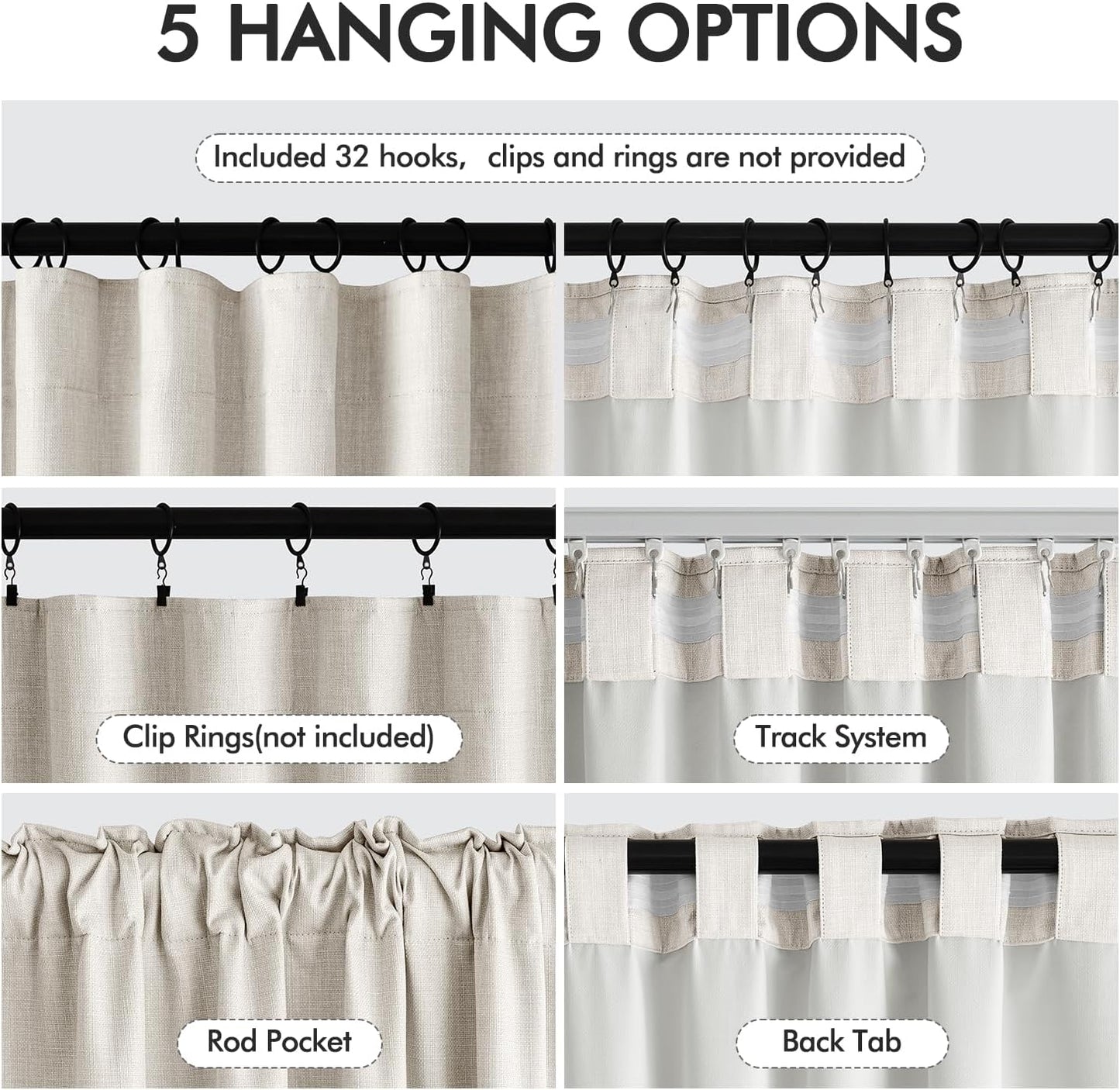 MIULEE 100% Blackout Curtains 96 Inch Long 2 Panels Set for Bedroom, Thick Faux Linen Black Out Curtain Room Darkening Back Tab Pleated Floor to Ceiling Window Drapes with Hooks for Living Room, Birch