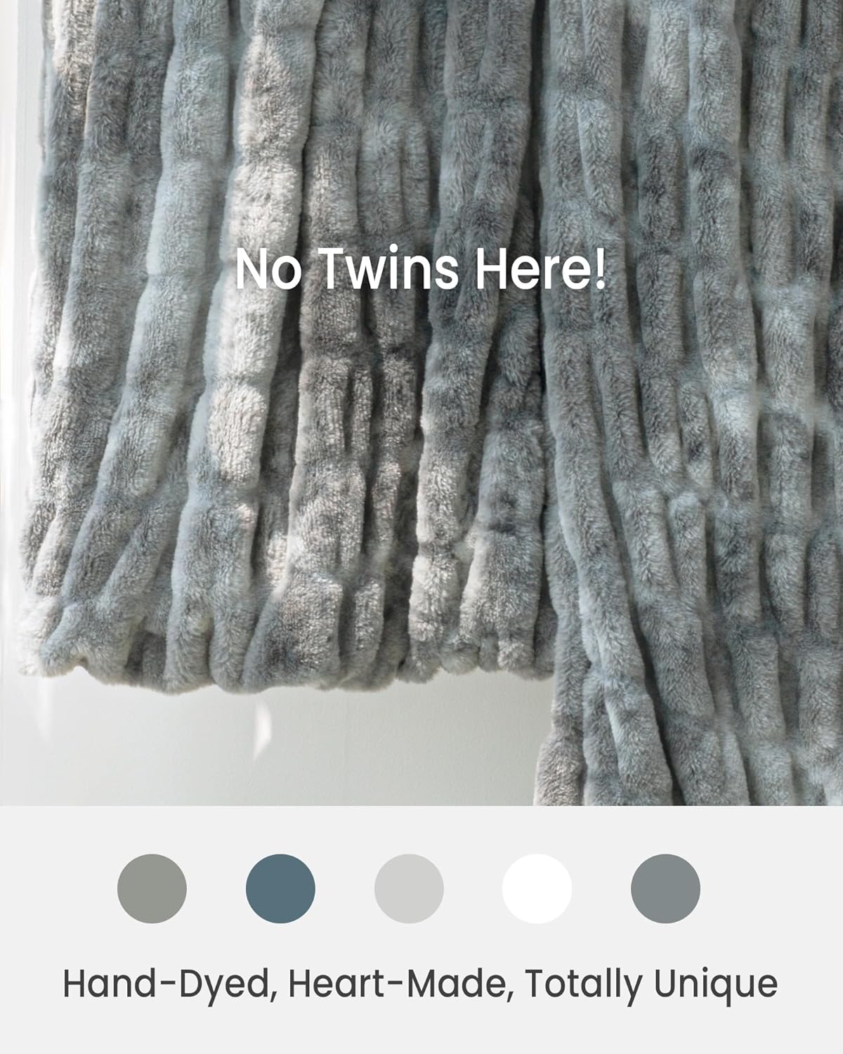 Faux Fur Blanket, Throw Blanket for Couch, Fluffy Blanket with Stretch Ruched Design, Ultra Soft Giftable Home Decor, 50x60 inches, Tie-Dyed in Gray