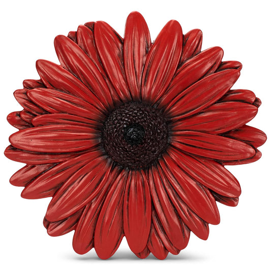 NAT & Jules Gerbera Daisy Flower Shaped Dimensional Indoor Outdoor 12 inch Cast Resin Decorative Garden Stepping Stone, Patio, Walkway Sculpture Yard Art, Red