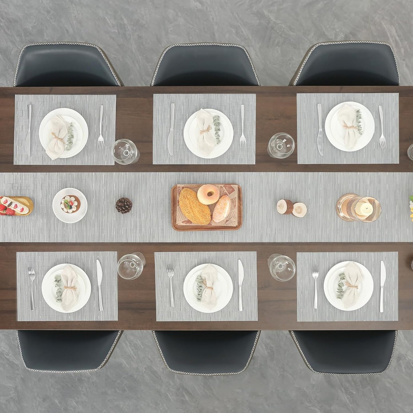 Myir JUN Placemats Set of 8, Vinyl Woven Placemats Place Mats Indoor Set of 8 Washable Table Mats Non-Slip Place mats for Dining Table (Silver, Set of 8)