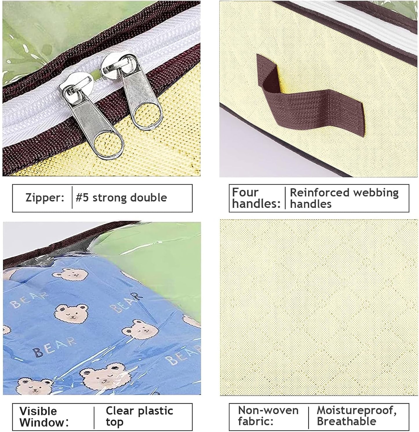 Budding Joy 6 Pack 90L Under bed Storage Containers Organizer Large Capacity Underbed Clothes Storage Bins Organization and Storage Bedroom Foldable Storage Bags with Clear Window Beige