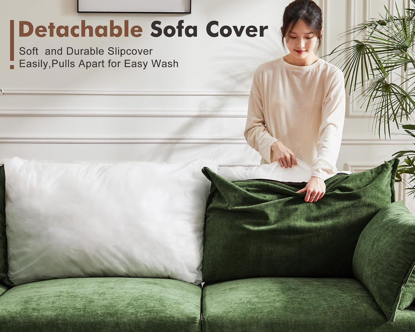 134.6" Luxury Modular Sectional Convertible Sofa with Storage Ottoman, L-Shape 5-Seat Oversized Comfy Couch Deep Seat with Reversible Chaise - Chenille Green