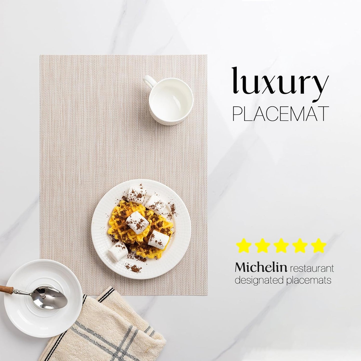 LEXMORE Placemats Set of 4 Vinyl/Plastic Woven Place Mats for Kitchen Table Indoor/Outdoor Washable Placemat Wipeable Dining Table Mats(Beige)