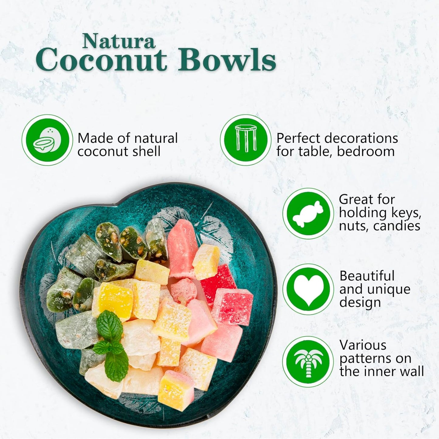 Coconut Bowls Decorative Candy Dish - Heart Acai Bowl, Natural Wooden Candy Dish, Key Bowl Holder for Entryway Table, Yogurt Smoothie Nuts Dessert Container, Rice Fruits Dry Snack Storage Shell Bowls