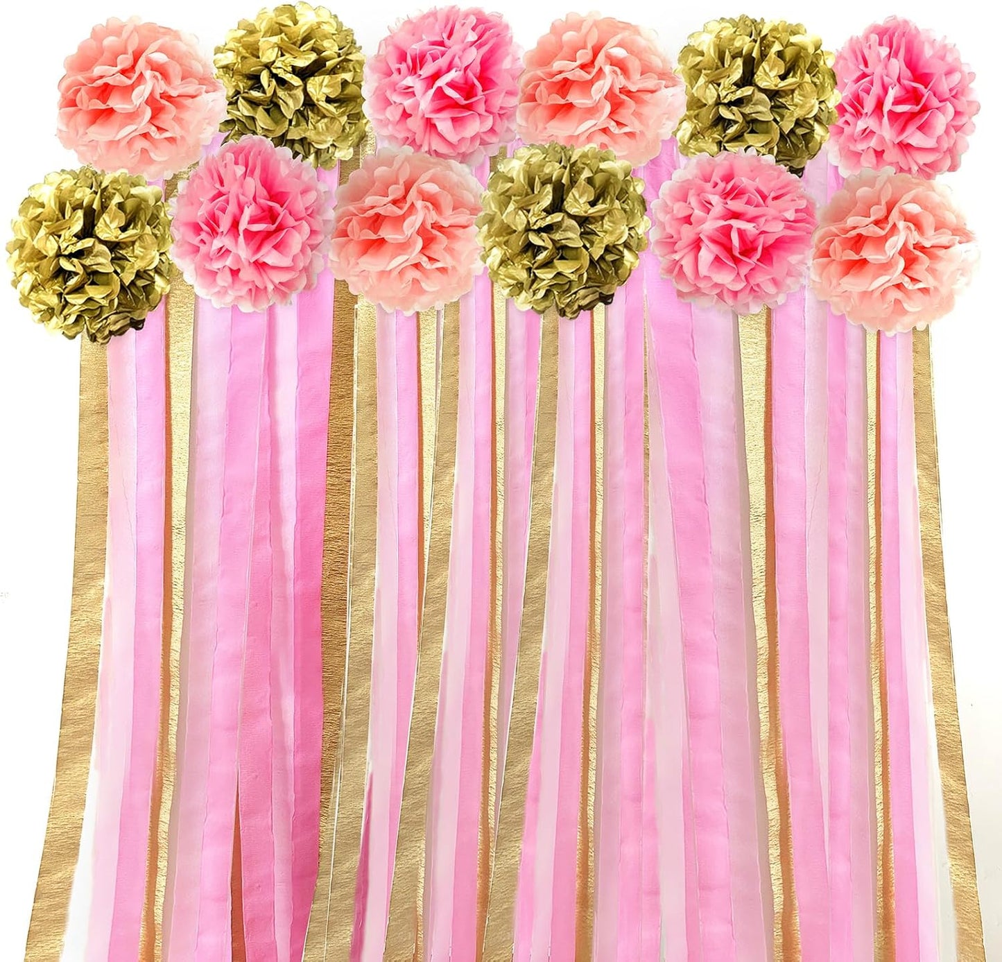 Champagne Gold Party Streamers Graduation Party Decoration - Colorful Paper Flower Pom Poms Wall Decorations for Birthdays, Bridal or Baby Showers, Weddings, Outdoor Decor
