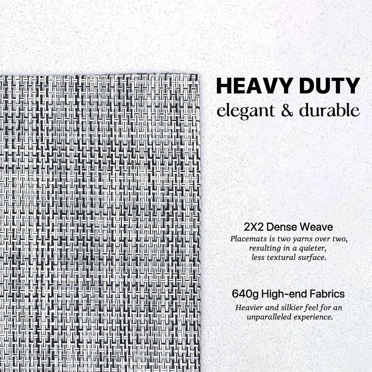 LEXMORE Placemats Set of 6 Vinyl/Plastic Woven Place Mats for Kitchen Table Indoor/Outdoor Washable Placemat Wipeable Dining Table Mats(Gray)