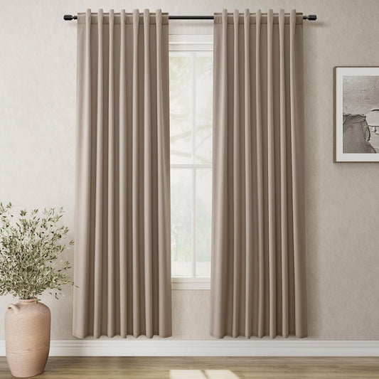 BOODII Blackout Curtains for Bedroom 80 Inch Length 2 Panels Set Room Darkening Linen Curtains Light Brown Black Out Curtain Neutral Thermal Insulated Living Room Nursery Drapes Back Tab 52x80