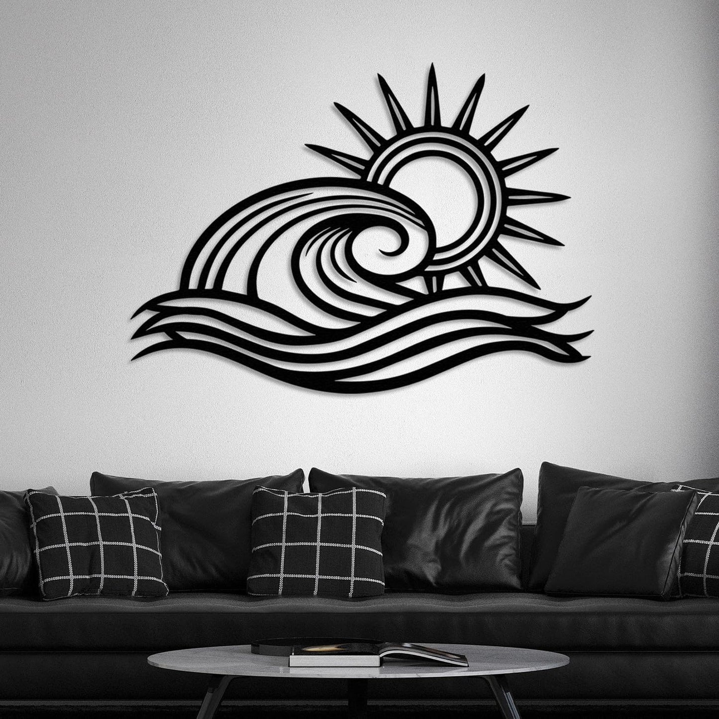 Wita Home Ocean Wave Metal Wall Art, Sun Beach Decor, Coastal Large Wall Sculpture for Home, Indoor/Outdoor Use, Nautical Wall Hanging, Eye-Catching Addition to Living Room (Red, 48 x 28 inches)