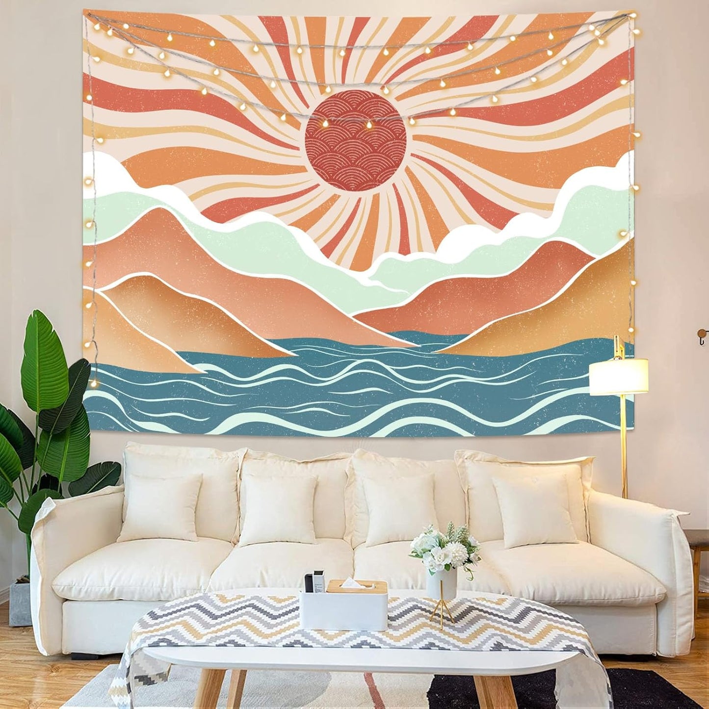 Lunerfex Boho Sun Tapestry Sunset Wall Tapestry, Mountain Tapestries for Bedroom 80s Tapestries Wall Hanging for Bedroom Living Room Decor Boho-2 60"x80"