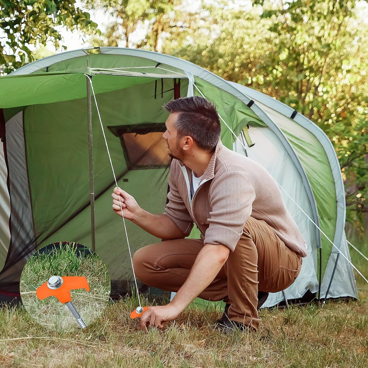 Hicarer 10 Pcs 20 Pcs 8'' Screw in Tent Stakes Heavy Duty Ground Metal Stakes for Inflatables with Hex Head Driver for Outdoor Camping Tent Inflatable Garden Decor (Orange)