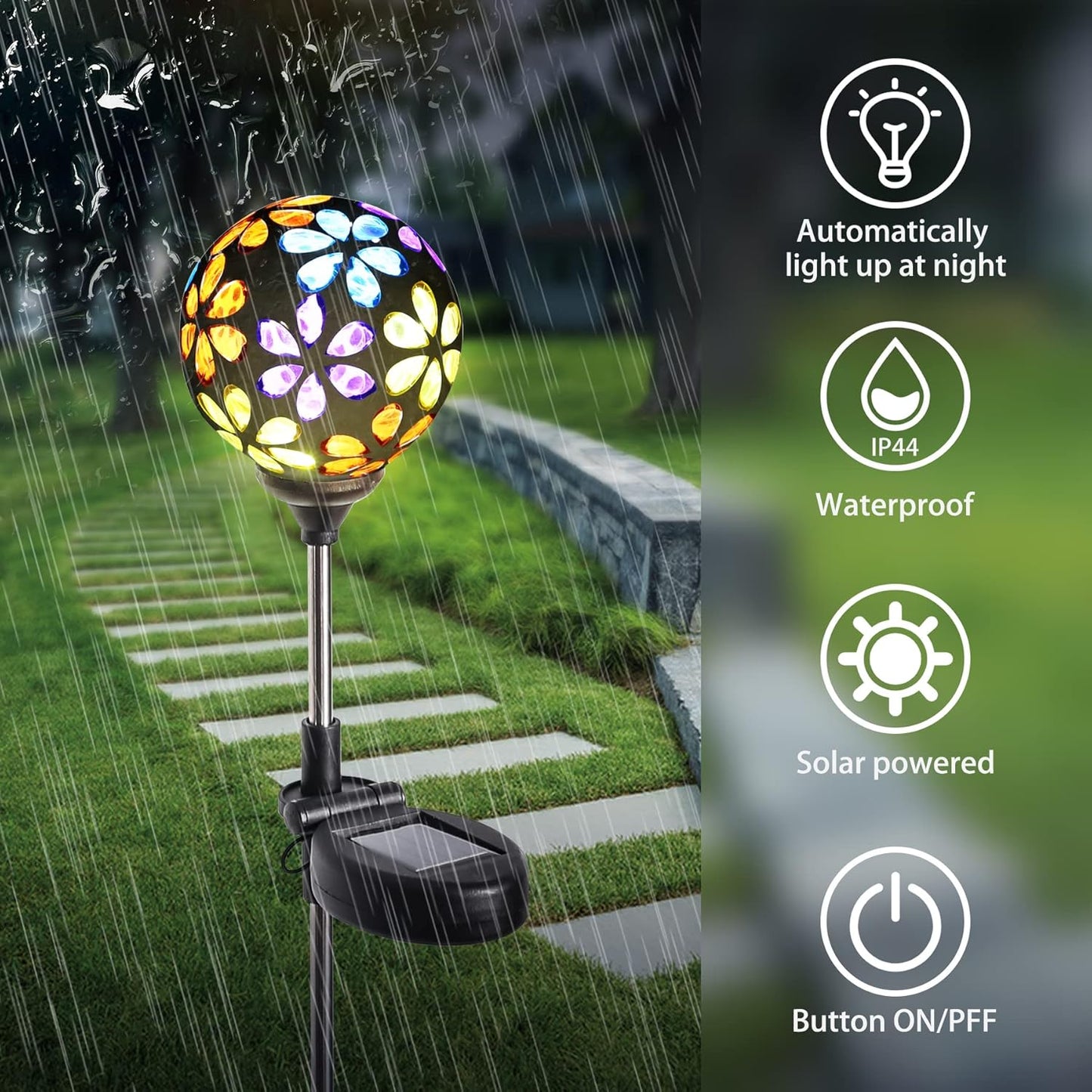 WNP Outdoor Christmas Solar Stake Light Decoration Garden Waterproof,Colorful Glow Solar Powered Flower Ball Light Decorative Outdoor Landscape Solar Absorbed Lights for Yard,Path