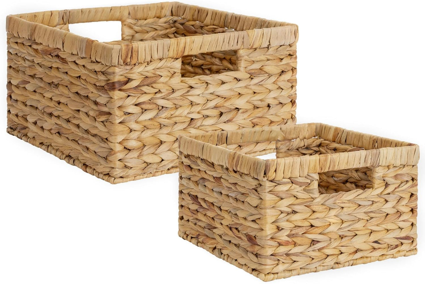 StorageWorks Wicker Storage Basket, Large and Small Baskets, Water Hyacinth Basket for Organizing, Decorative Water Hyacinth Storage Baskets, Set of 2
