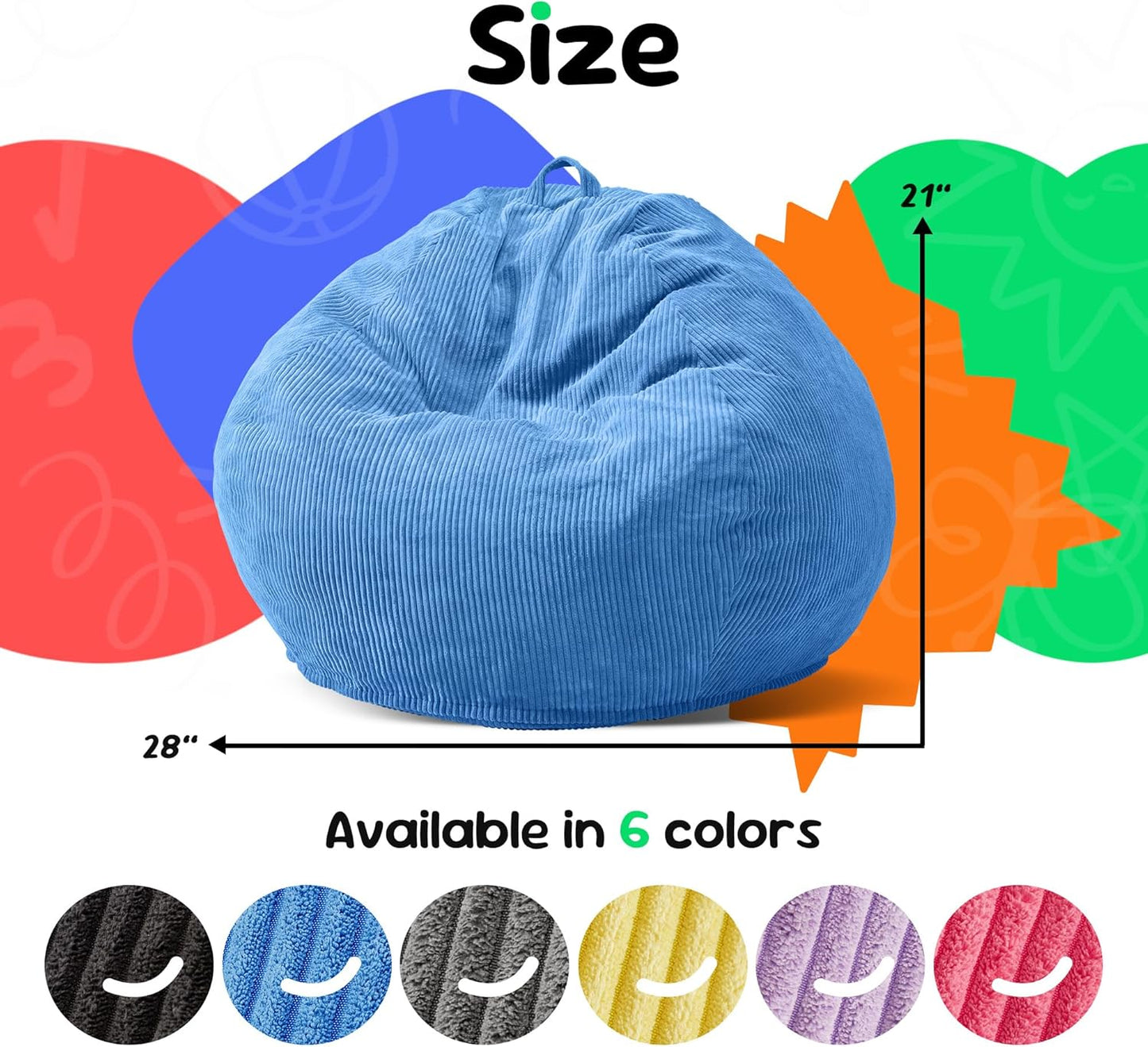 Hobestluk 2.5FT Bean Bag Chair Beanbags Small Bean Bag Chair with Filler Included Teardrop Bean Bag with Removable Cover for Bedroom Living Room (Small, Blue)