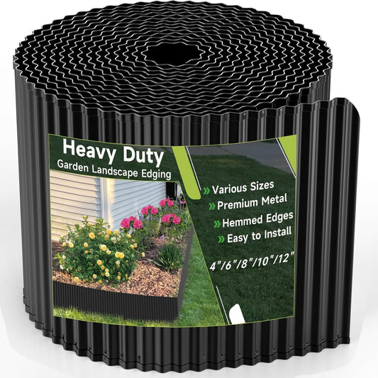 Corrugated Garden Edging, 10"×10Ft Galvanized Steel Landscape Edging & Lawn Edging Border, Metal Garden Border for Flower Beds, Garden，Lawn，Raised Beds & Tree Surrounds (Black)