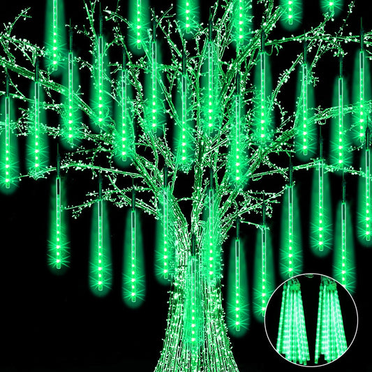 【4 Pack】 Christmas Lights Meteor Shower Rain Lights 12inch, Totally 40 Tube 960 LEDs Icicle Lights Outdoor Raindrop Lights for Xmas Halloween Wedding Party Tree Holiday Decoration, Green