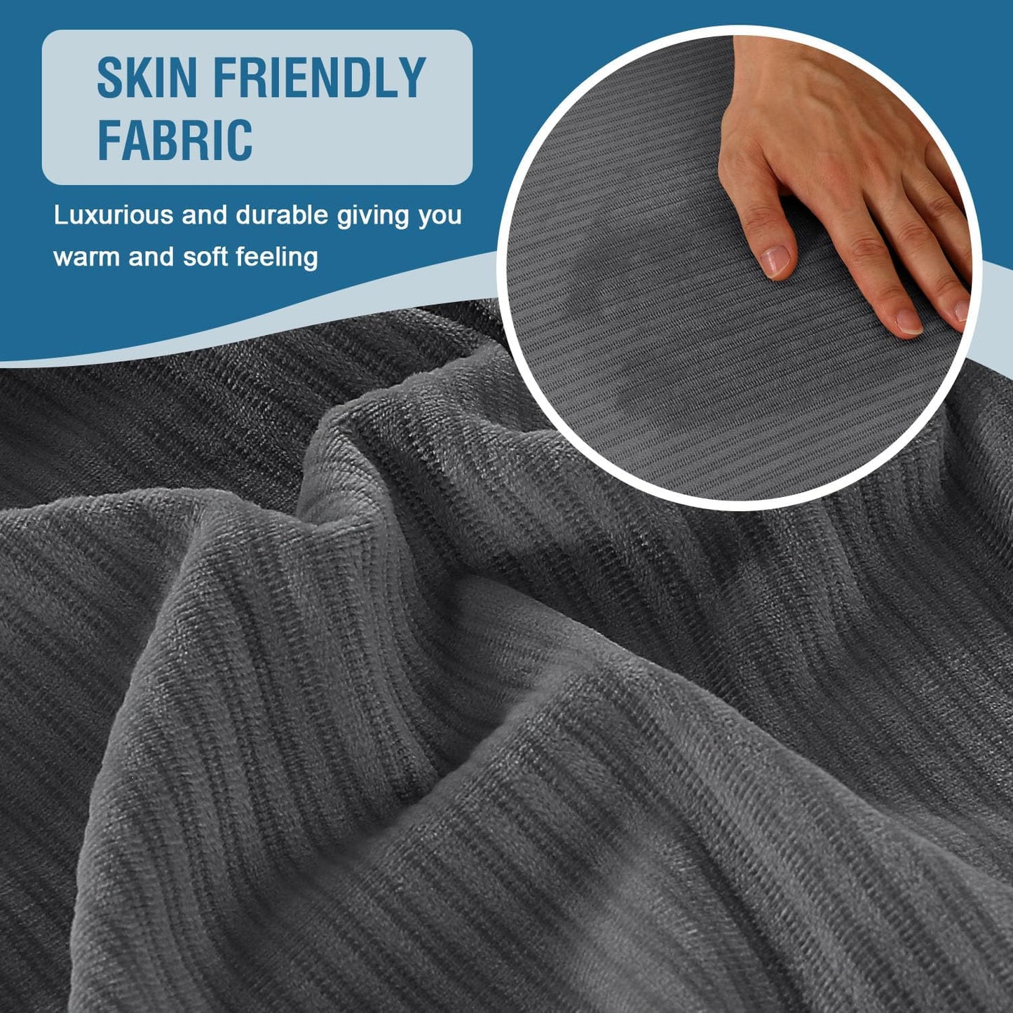 H.VERSAILTEX Velvet Stretch Couch Cushion Cover Plush Cushion Slipcover for Chair Loveseat Sofa Cushion Furniture Protector Seat Cushion Sofa Cover (2 Piece Medium Sofa Cushion Covers, Grey Striped)