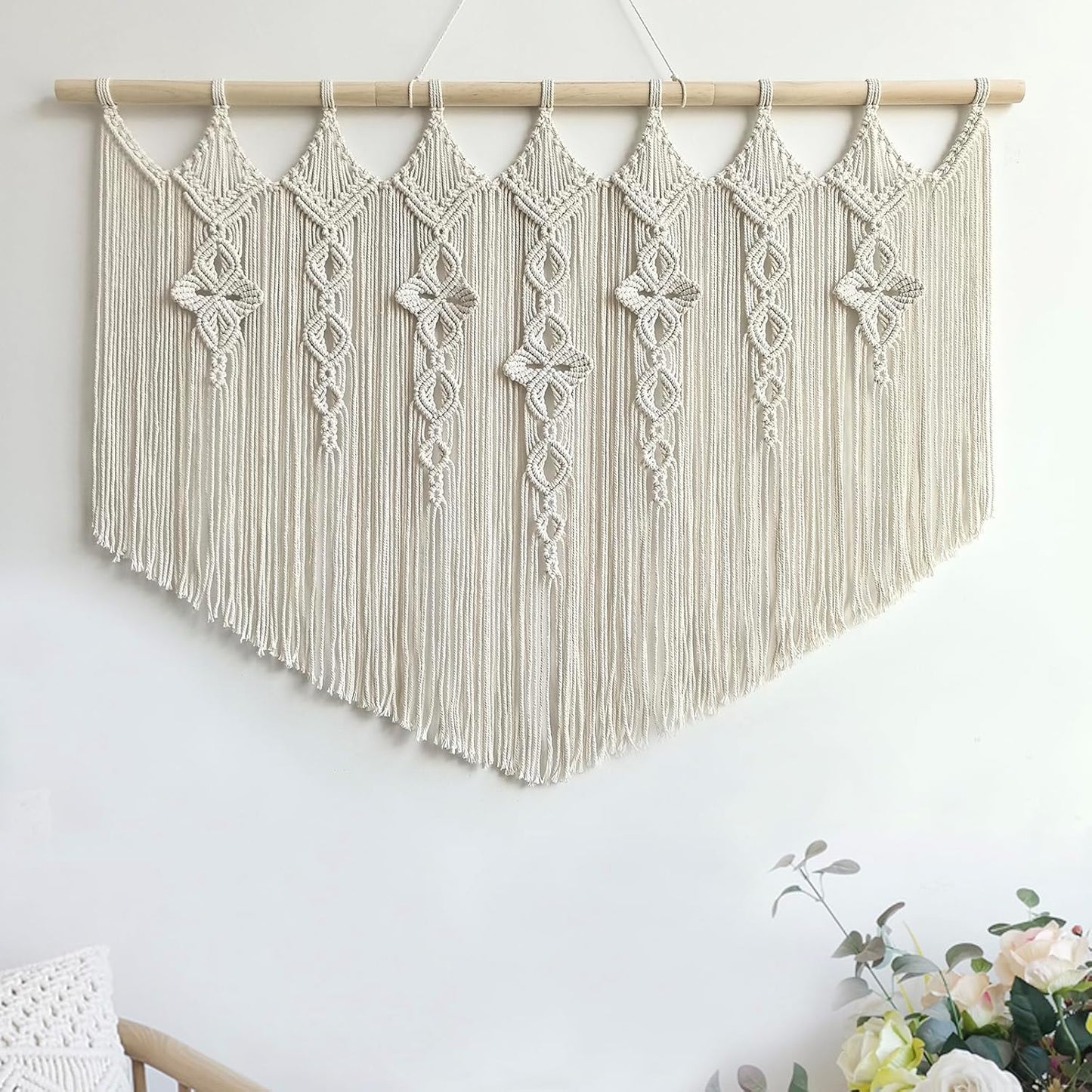Achart Macrame Wall Hanging Large- Boho Wall Decor- large wall art- Wall Decor Living Room- Macrame Tapestry Boho Decor for Bedroom (Beige-Flower)