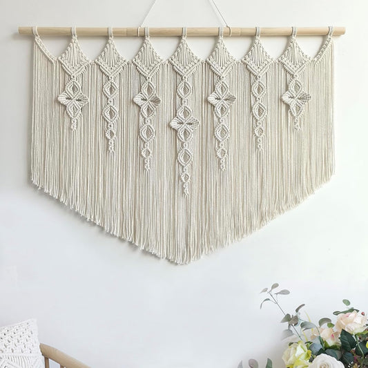 Achart Macrame Wall Hanging Large- Boho Wall Decor- large wall art- Wall Decor Living Room- Macrame Tapestry Boho Decor for Bedroom (Beige-Flower)