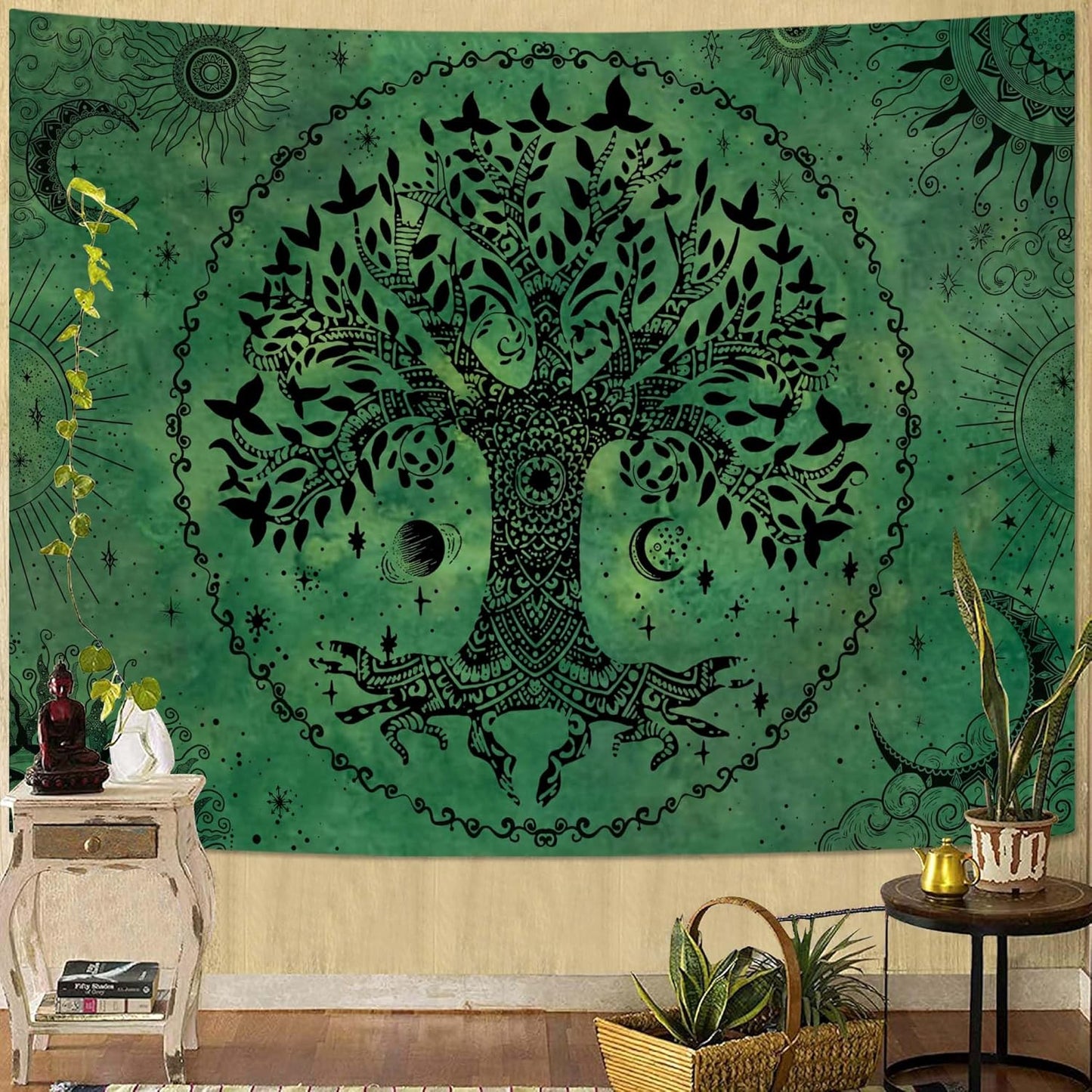 Lunerfex Tree of Life Mandala Tapestry Boho Tapestry for Bedroom Green Tapestries Wall Hanging Living Room Wall Art and Home Decor 60x80
