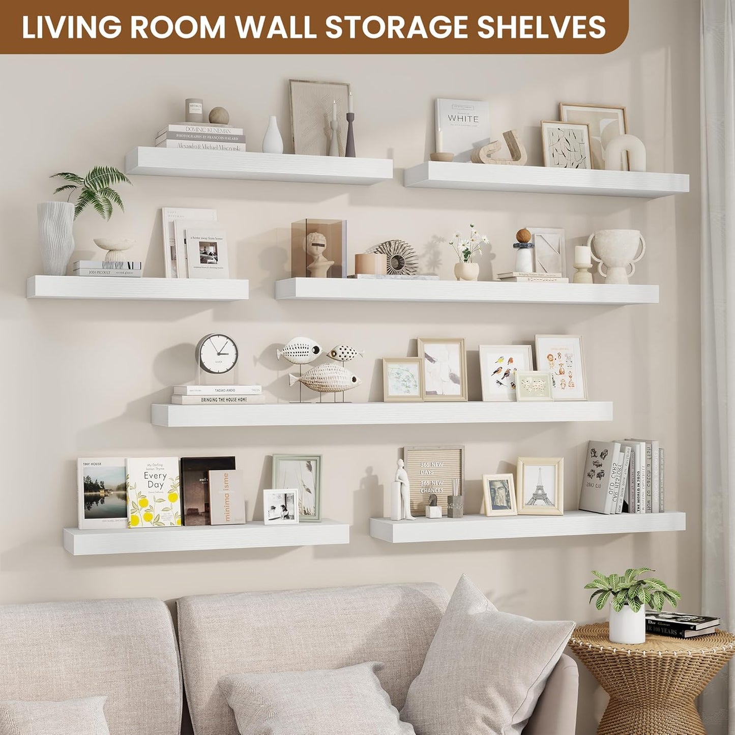 fuqing Floating Shelves for Wall, Bathroom Shelf Wall Mounted for Storage, Shelves with Invisible Bracket for Bedroom, Kitchen, Living Room, Farmhouse Small Book Shelf, 48 Inch Set of 2, White