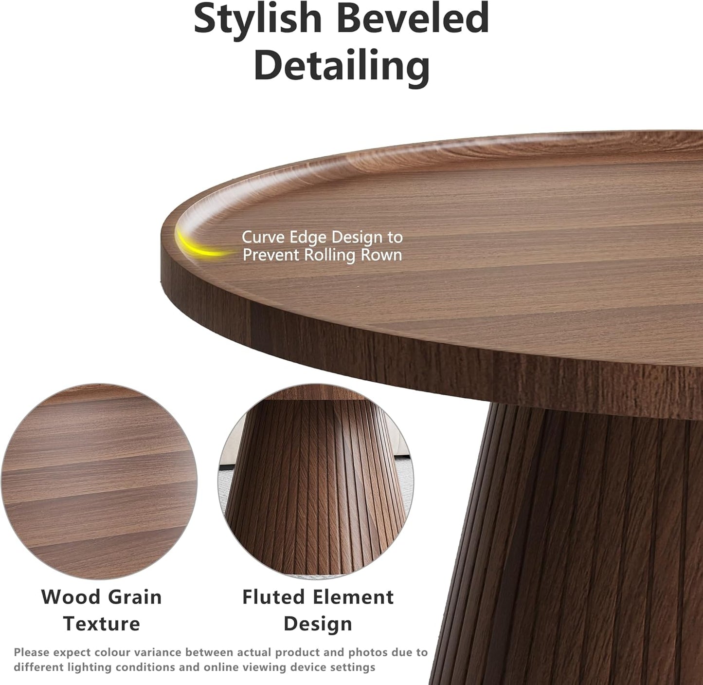 win2win Nesting Coffee Table Set of 2, Mid Century Modern Coffee Table with Wood Grain Veneer, Fluted Round Tea Table and End Table Set, Minimalist Center Tables for Living Room, Office, Walnut