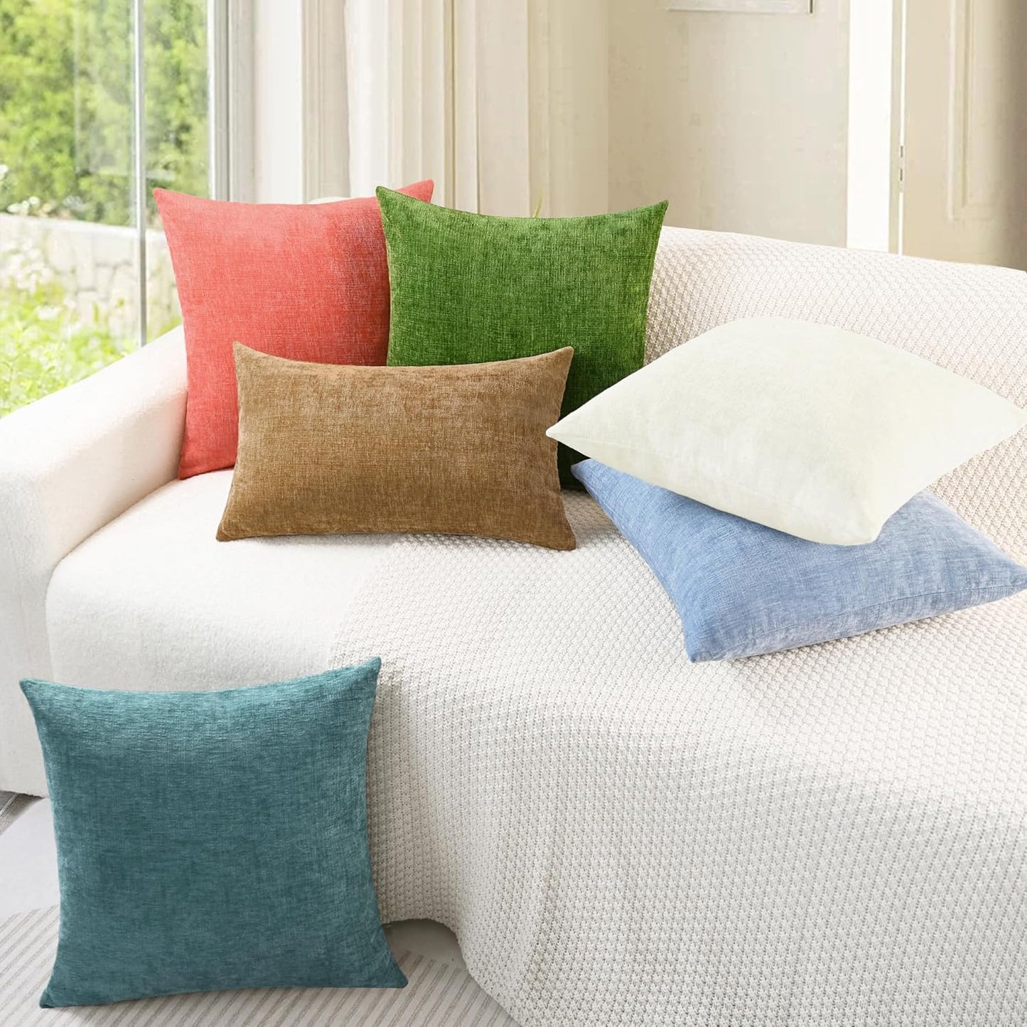 CaliTime Throw Pillow Covers Decorative 18 X 18 Inches Pack of 4 Cozy Chenille Cushion Cases for Couch Sofa Bed Living Room Home Cream