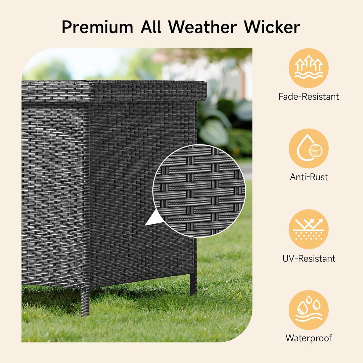 158 Gallon XL Deck Box with Lid, All Weather Wicker Outdoor Storage Box Waterproof, Large Outdoor Patio Storage Bin for Cushions, Garden Tools, Gears, Pool Accessories, Black