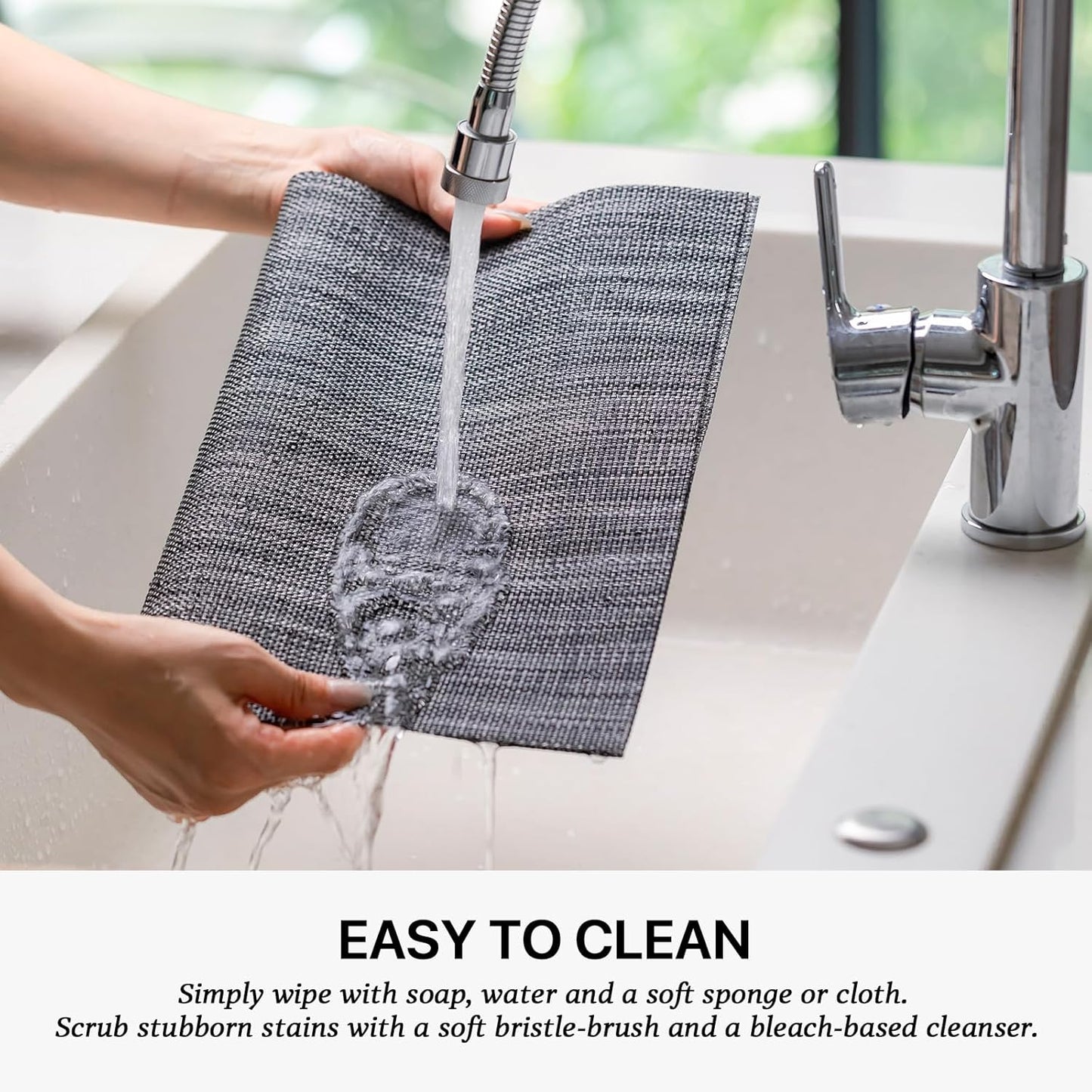 LEXMORE Placemats Set of 6 Vinyl/Plastic Woven Place Mats for Kitchen Table Indoor/Outdoor Washable Placemat Wipeable Dining Table Mats(Dark Gray)