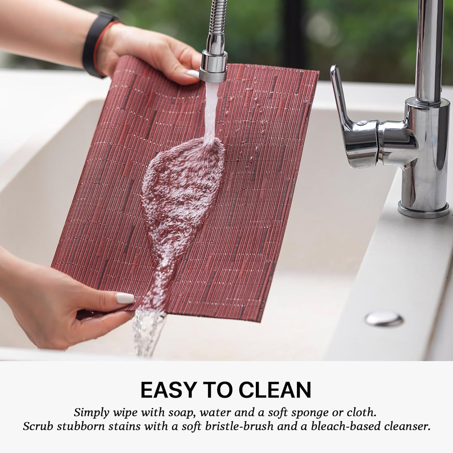 LEXMORE Placemats Set of 8 Vinyl/Plastic Woven Place Mats for Kitchen Table Indoor/Outdoor Washable Placemat Wipeable Dining Table Mats(Burgundy)