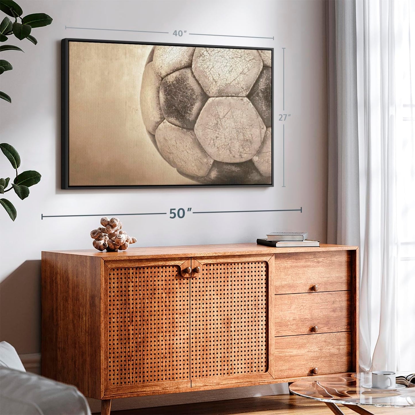 Elephant Stock Worn Soccer Ball Wall Art - Horizontal Framed Canvas - 1-Piece Living Room Wall Decor - Photography sports Canvas Print - Brown and Gray Decor for Wall - 40" X 27"