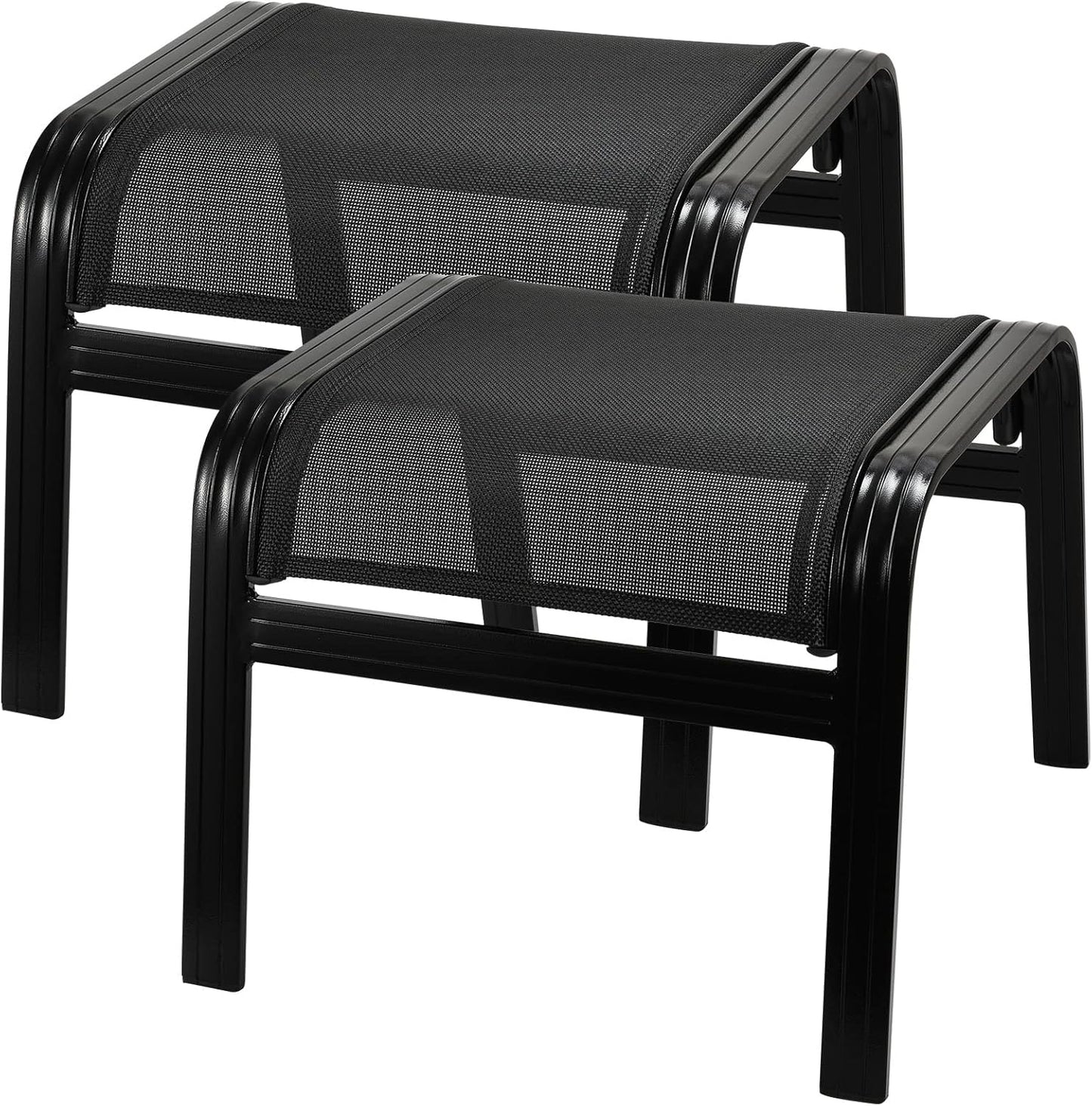 Patio Footstools Outdoor Foot Rest Aluminum Patio Ottomans Portable Seat Wicker Furniture Stackable Ottoman 2 Pieces Black