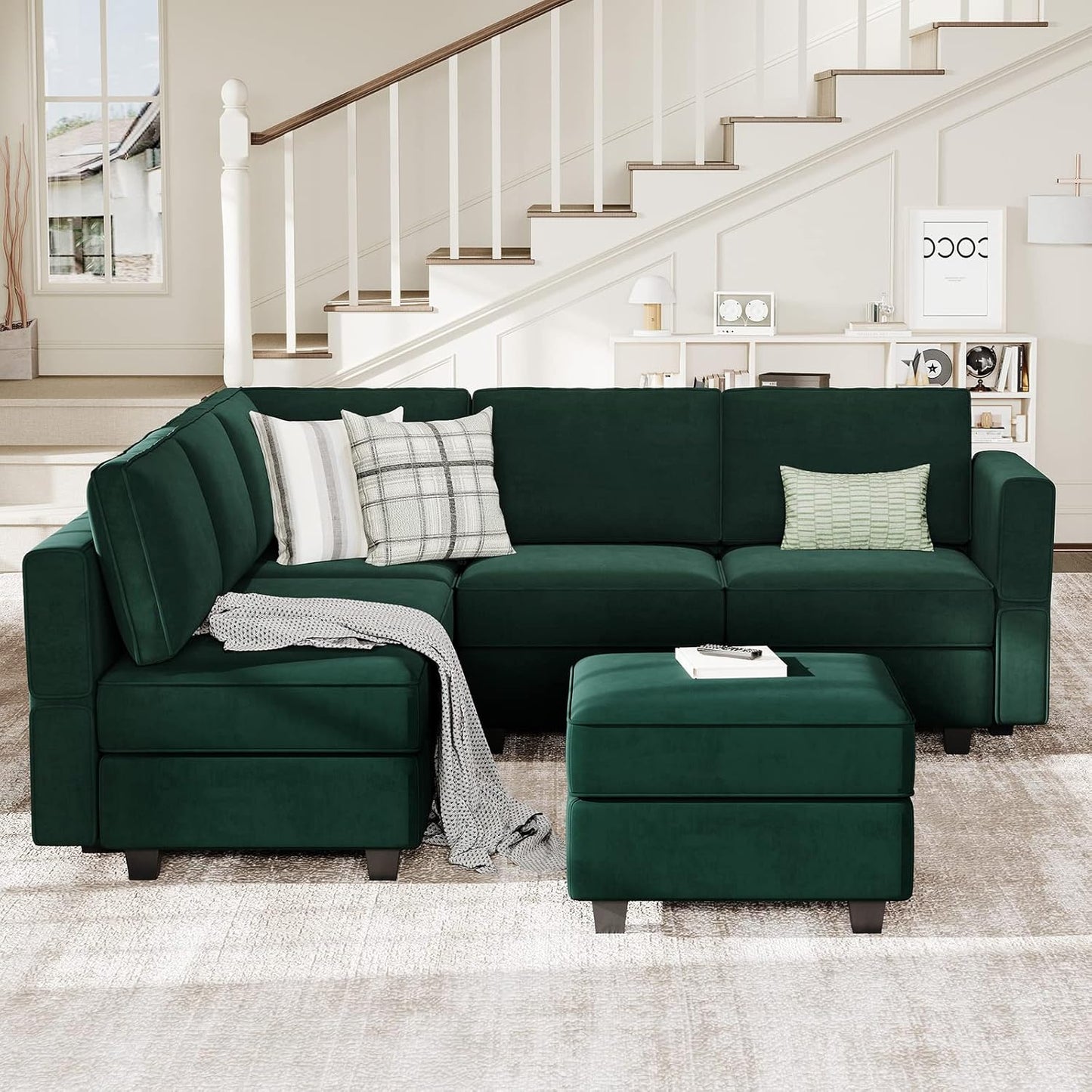 Belffin Modular Sectional Sofa with Storage Seats Velvet L Shaped Corner Couch Convertible Sectional Sofa with Chaise (Green, L Shape-1)…