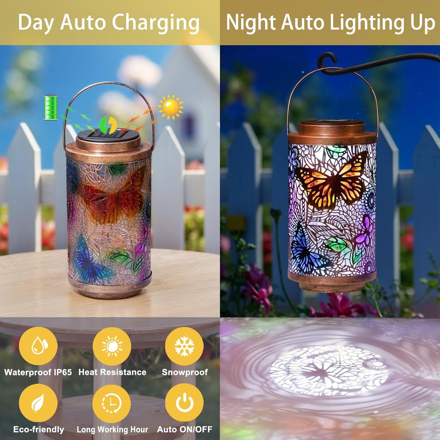 2Pack Solar Lanterns Outdoor Waterproof Colorful Butterfly Garden Gifts for Women, Multicolor Solar Outside Lights Patio Lantern for Yard, Backyard, Porch, Mothers Day Gifts for Mom Grandma Wife