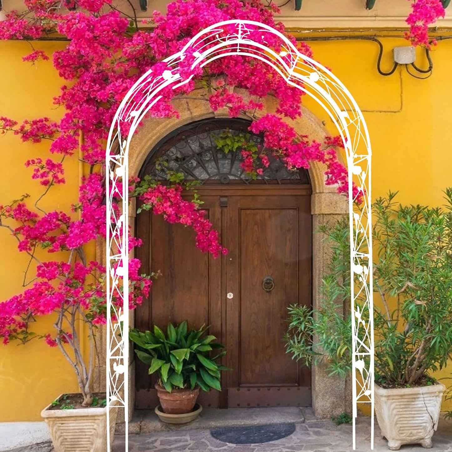 Metal Garden Arch 98.4" H White Garden Arbor Trellis for Outdoor Climbing Plants Support Rose Lawn Tall Large Wedding Archway