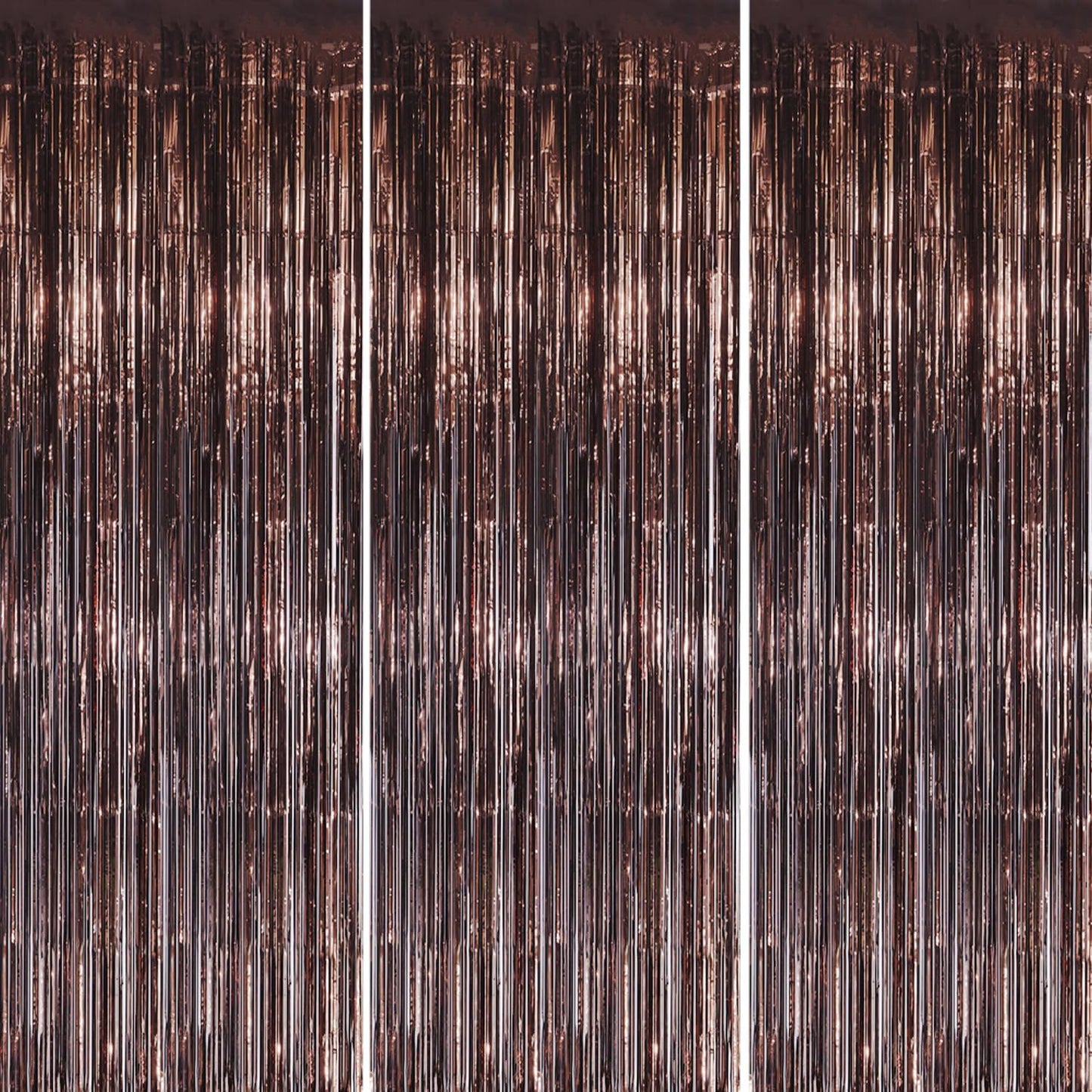 3 Pack Foil Fringe Backdrop - Brown Shiny Tinsel Curtains for Party Decoration/Photo Booth Props - 3.3x8.2 FT Metallic Foil Backdrop for Birthday, Wedding, Graduation, Christmas.