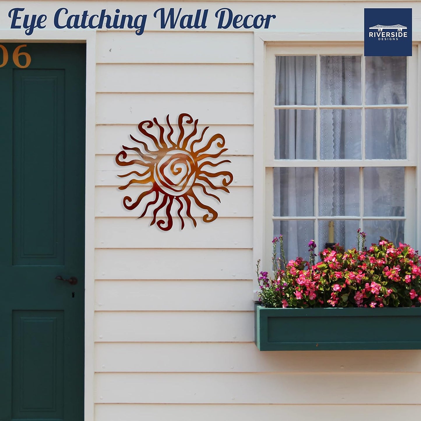 Riverside Designs Wacky Sun Metal Wall Art Indoor/Outdoor Decor - 30" Copper Rust Proof Wall Sculpture - Made in USA - Ideal for Bedroom, Garden, Home, Patio and Farmhouse