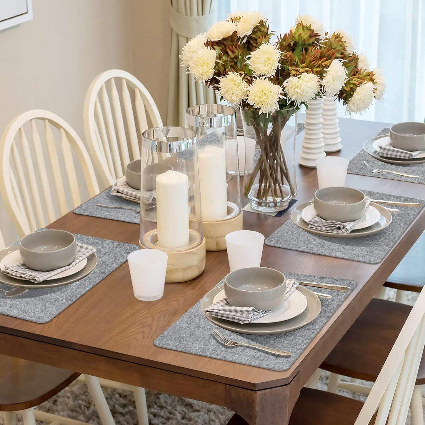 Maxpearl Faux Leather Placemats Set of 6 - Waterproof - Wipe Clean - Heat Resistant - Anti Slip Dining Table Place Mats, Suitable for Indoor & Outdoor Use, 17’’×12’’, Grey