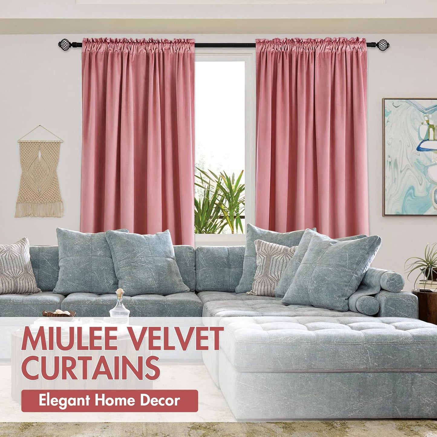 MIULEE Blush Pink Velvet Curtains Thermal Insulated Blackout Curtain Drapes for Bedroom Living Room Darkening 90 Inches Long Curtains Panels Rod Pocket Set of 2