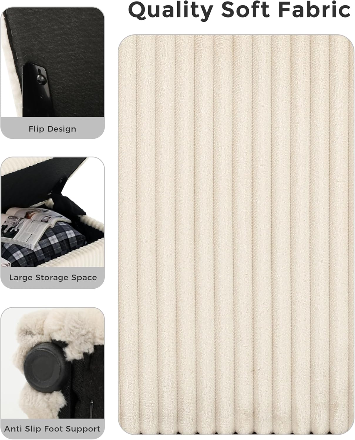 SUN TIME 42" Foldable Velvet Ottoman Bench with Storage，Large Capacity End of Bed Chest, Soft Cushion Seat, Toy & Blanket Organizer, Footrest for Bedroom, Living Room, Entryway, Apartment