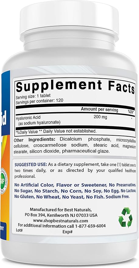 Best Naturals Hyaluronic Acid 200 mg 120 Tablets (120 Count 1))