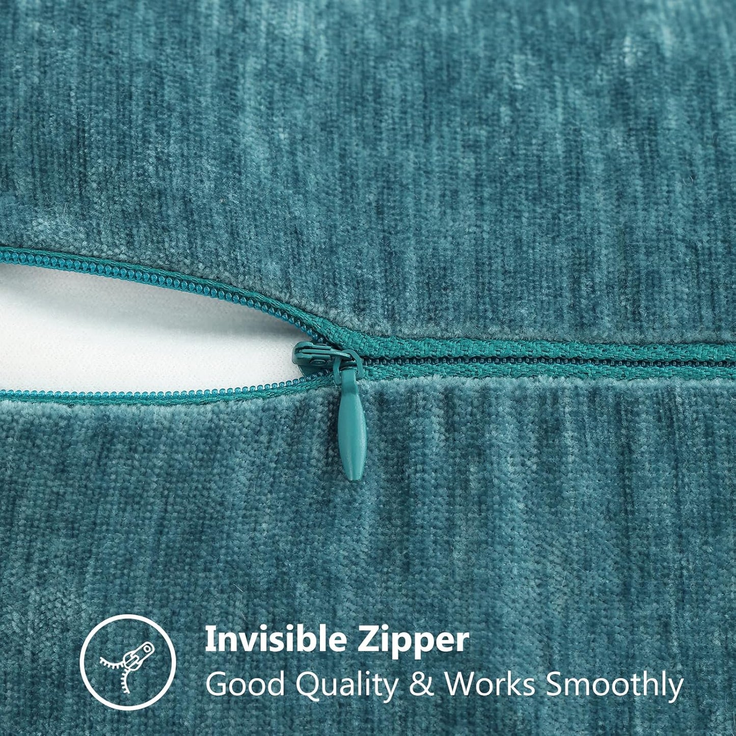 decorUhome Chenille Soft Throw Pillow Covers 18x18 Set of 2, Farmhouse Velvet Neutral Decorative Euro Pillow Covers with Stitched Edge for Couch Sofa Bed Home Decor, Teal