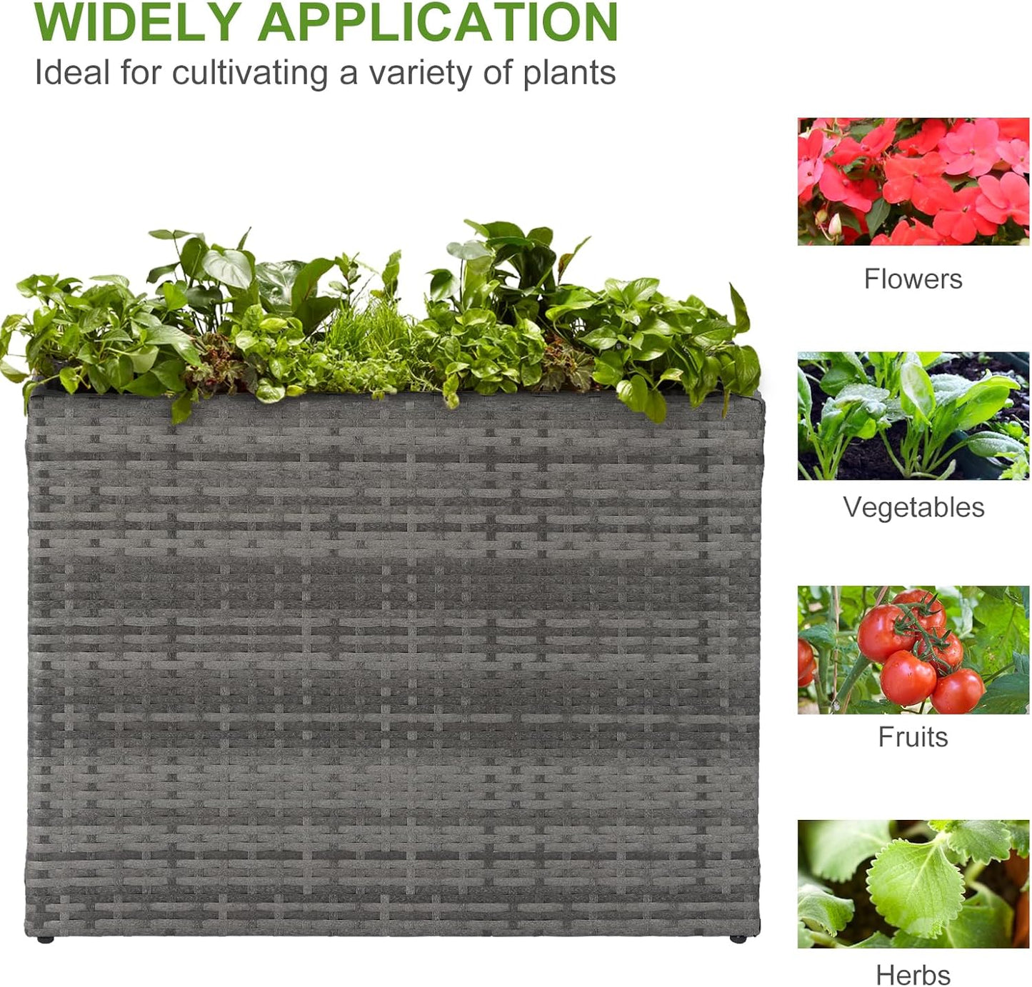 LEWIS&WAYNE Large Rectangular Block Planter Box Handmade Wicker Tall Planters for Outdoor Plants with Removable Liners Modern Planter for Indoor Outdoor Patio Deck - Gray, 32''x11''x24''