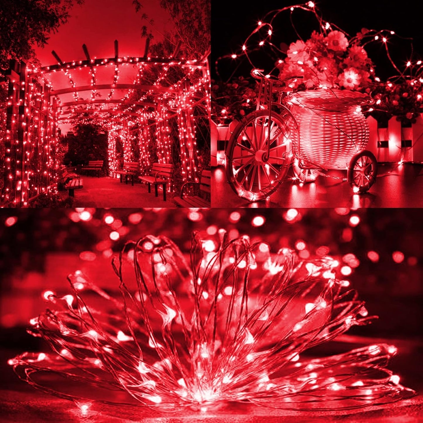 TW SHINE Red Solar String Lights Outdoor, Total 80 FT 240 LED Solar Powered Waterproof Fairy Lights 8 Modes Copper Wire Lights for Christmas Party Tree Wedding Yard Decorations, 2 Pack