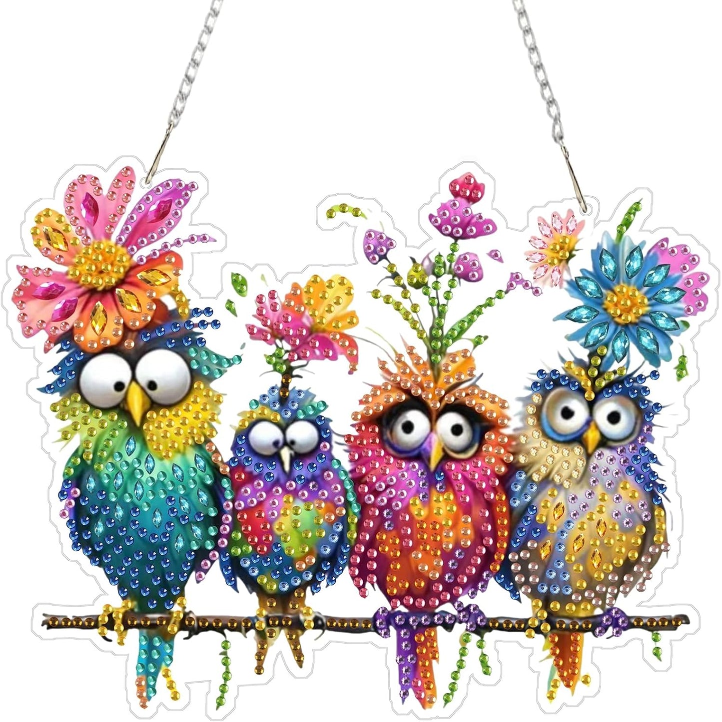 Diamond Art Kit for Adult, 5D Diamond Art Painting Window Pendants Home Garden Wall Hanging Kits Hanging Ornament, DIY Acrylic Double Sided Ornaments (Bird)