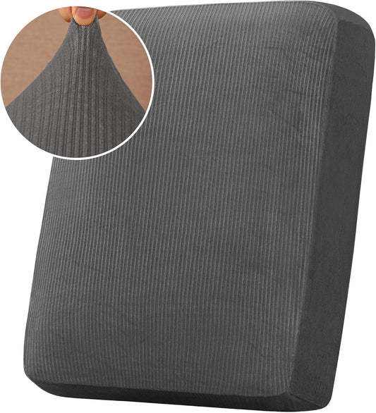 H.VERSAILTEX Velvet Stretch Couch Cushion Cover Plush Cushion Slipcover for Chair Cushion Furniture Protector Seat Cushion Sofa Cover (1 Piece Armchair Cushion Covers, Grey Striped)