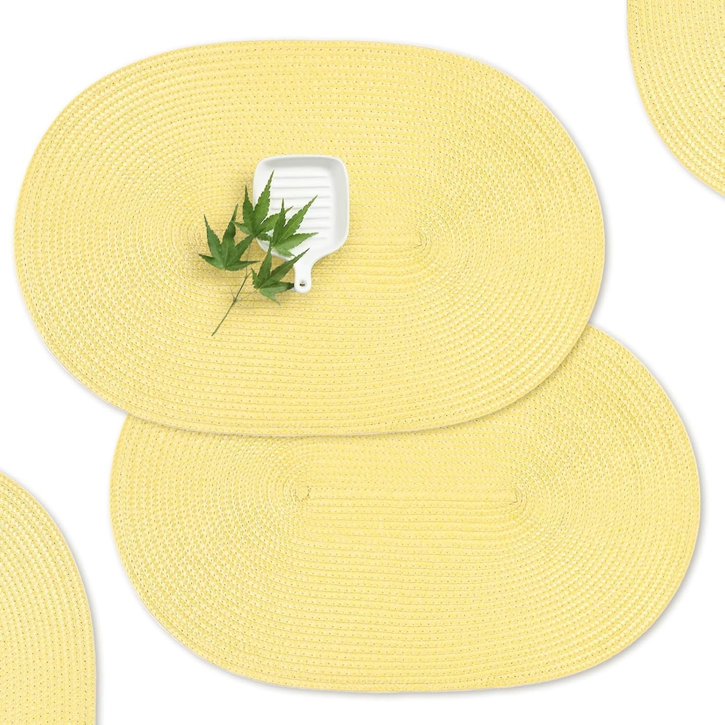 AHHFSMEI Placemats Set of 6 for Dining Table Washable Woven Vinyl Non-Slip 18x12 inches Placemat Heat-Resistant Durable Table Mats for Dining Table Easy to Clean (Wheat Yellow)