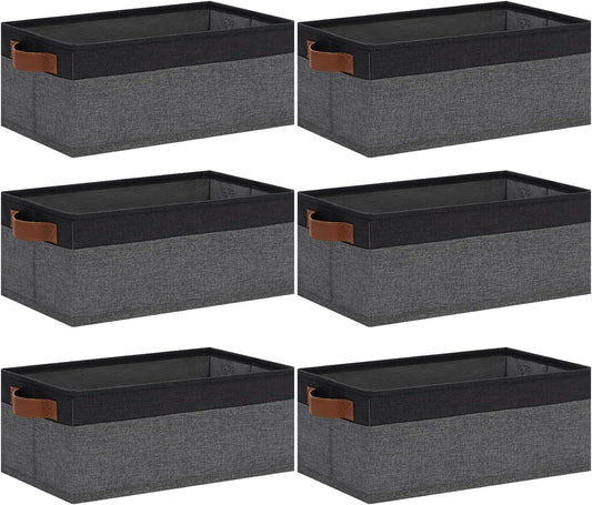 GhvyenntteS Small Fabric Storage Bins with Handles 6 Pack, 11.8" x 7.87" x 5.11" Storage Baskets for Shelves, Baskets for Organizing Clothes Underwear Socks Hats DVDs (Grey/Black)