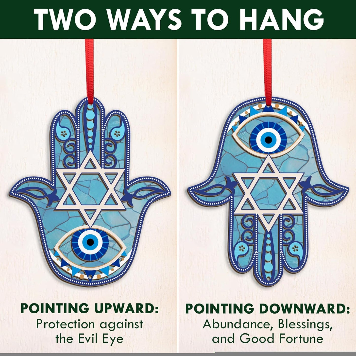 FLAGWIX Hanukkah Gifts for Women, Men - Christmas Ornament 2025, Hamsa Hand, Fatima Home Decor, Housewarming Gift Ideas, Spiritual Gifts - Christmas Decorations, Single Suncatcher Ornament