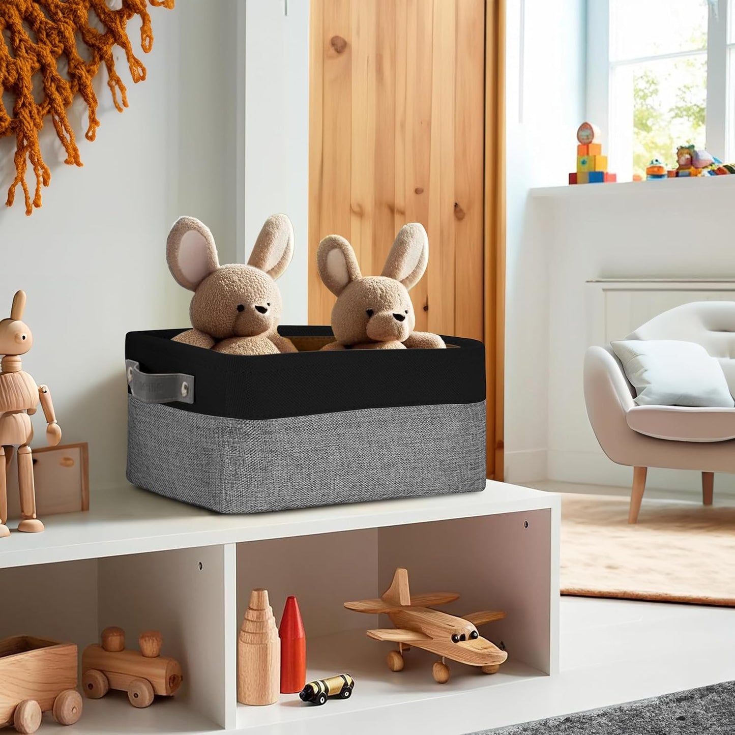 DECOMOMO Small Storage Basket, Closet Storage Bins, Baskets for Organizing Shelves (Grey & Black, Small - 6 Pack)